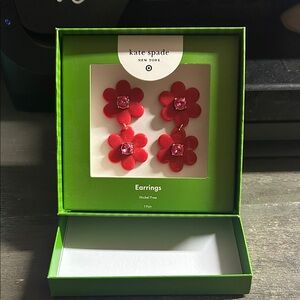 Kate Spade Red Floral Earrings with Pink Accents